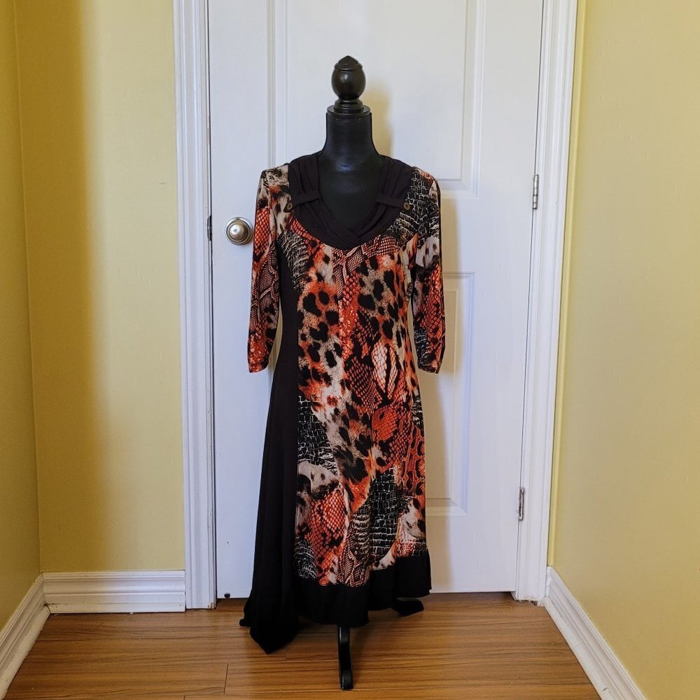 Simon Chang dress vintage animal print knit dress leopard snakeskin petite 90s